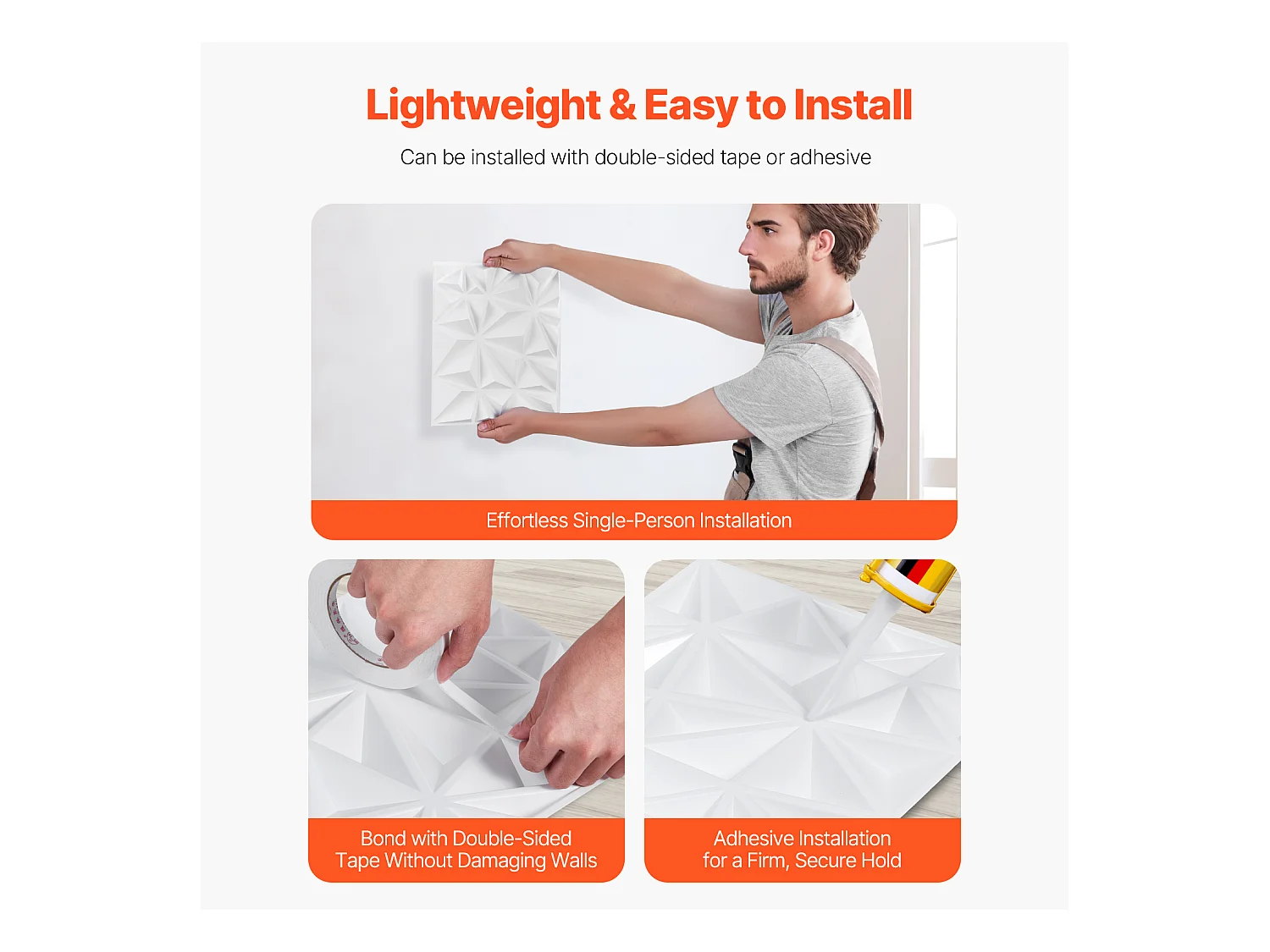 Panneaux Muraux 3D SucceBuy, Lot de 33, 30 x 30 cm, PVC, Couverture de 3 m² Blanc Diamant