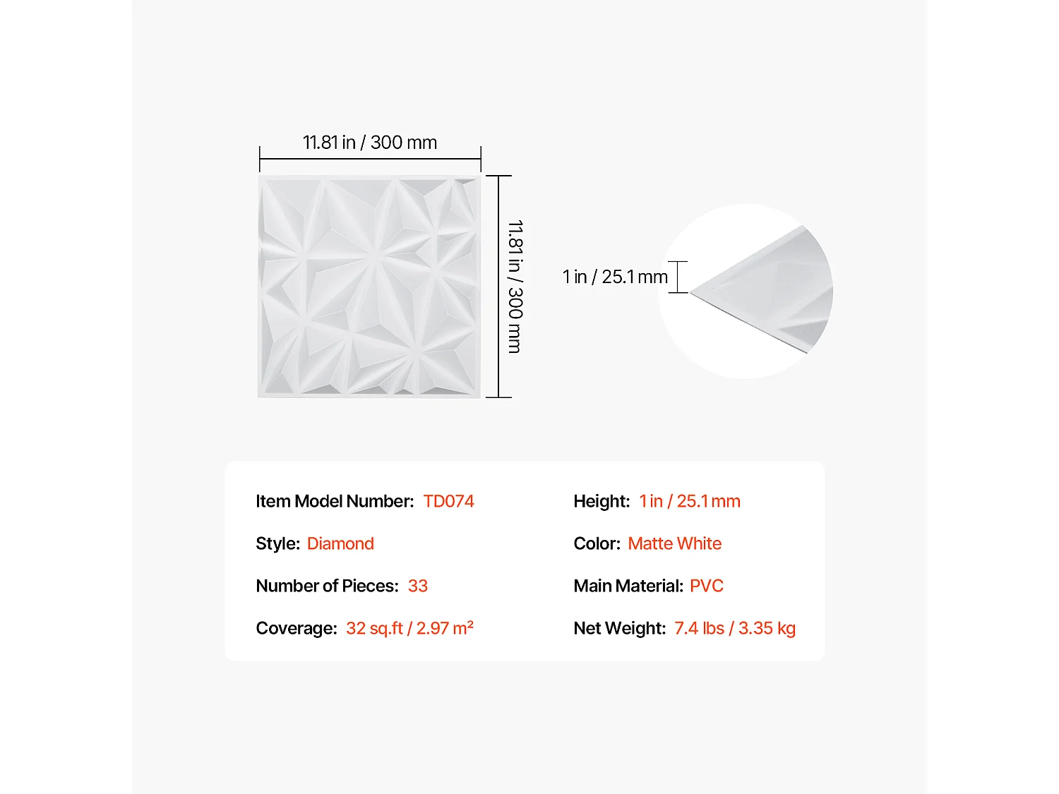 Panneaux Muraux 3D SucceBuy, Lot de 33, 30 x 30 cm, PVC, Couverture de 3 m² Blanc Diamant