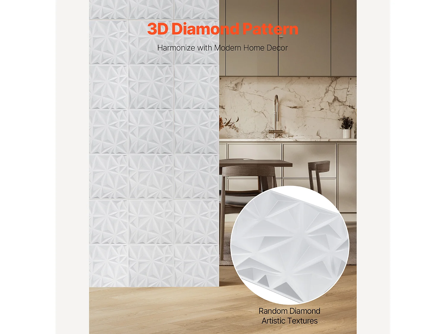 Panneaux Muraux 3D SucceBuy, Lot de 33, 30 x 30 cm, PVC, Couverture de 3 m² Blanc Diamant