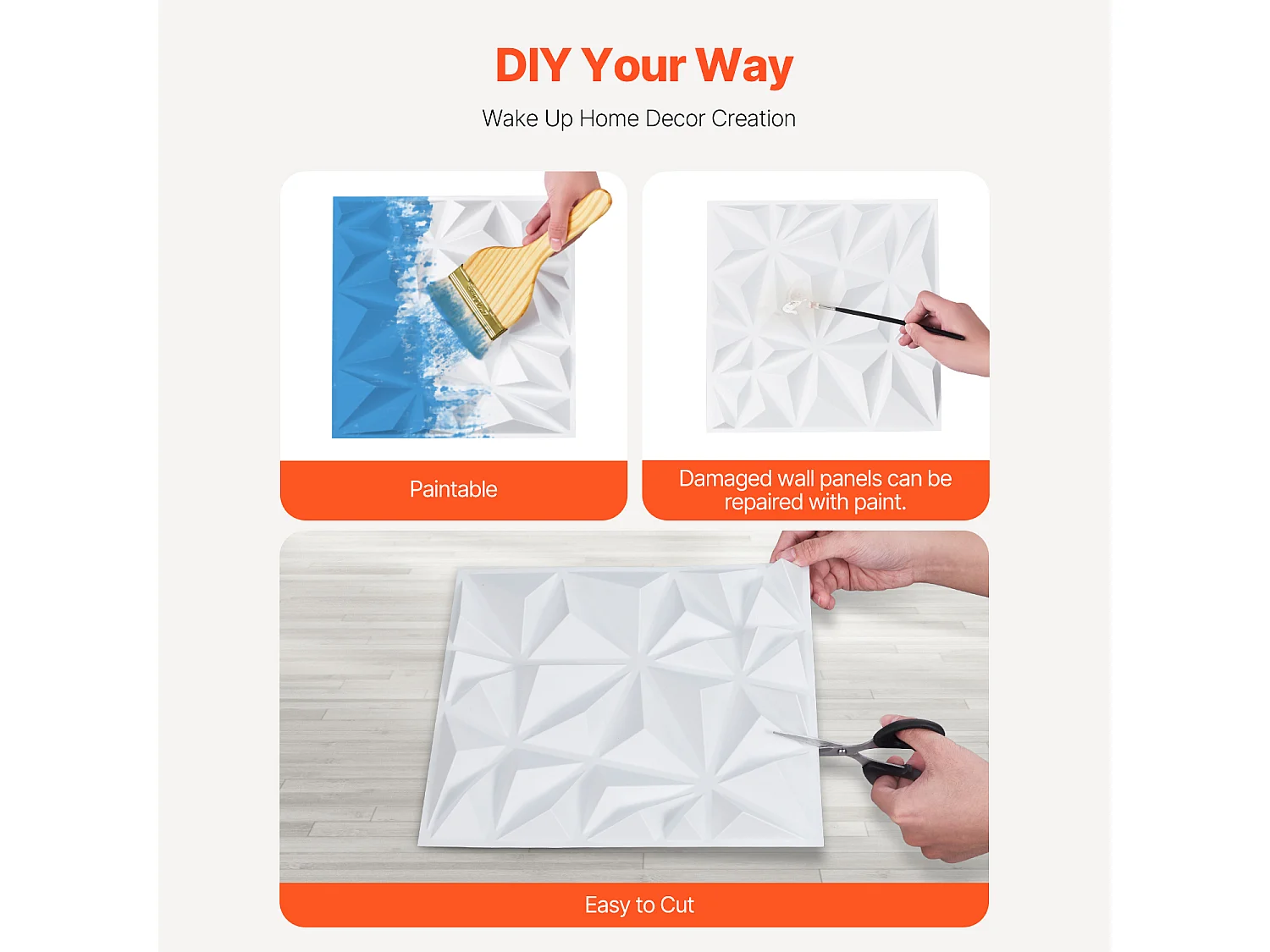 Panneaux Muraux 3D SucceBuy, Lot de 33, 30 x 30 cm, PVC, Couverture de 3 m² Blanc Diamant