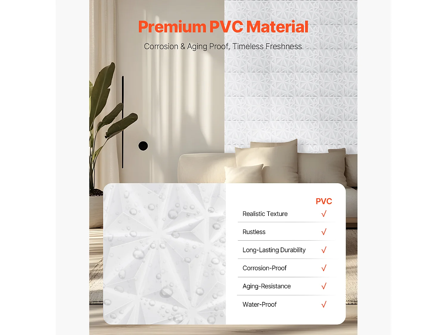 Panneaux Muraux 3D SucceBuy, Lot de 33, 30 x 30 cm, PVC, Couverture de 3 m² Blanc Diamant