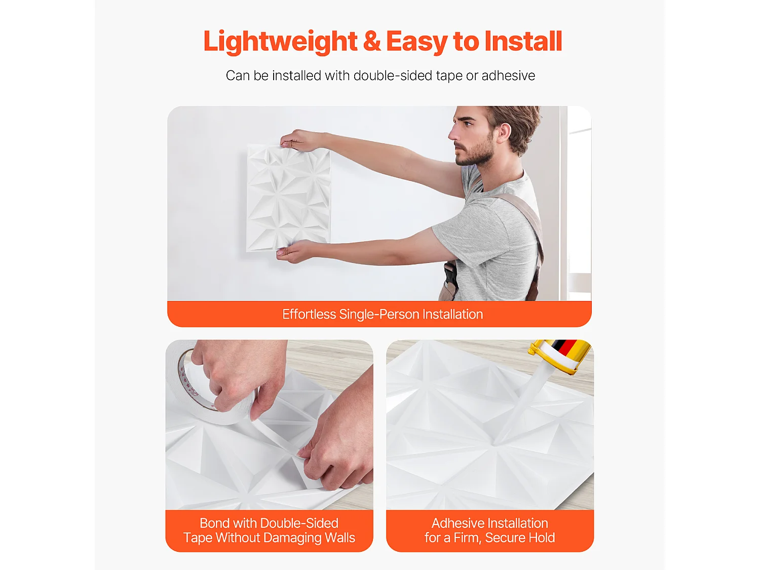 Panneaux Muraux 3D SucceBuy, Lot de 33, 30 x 30 cm, PVC, Couverture de 3 m² Blanc Diamant