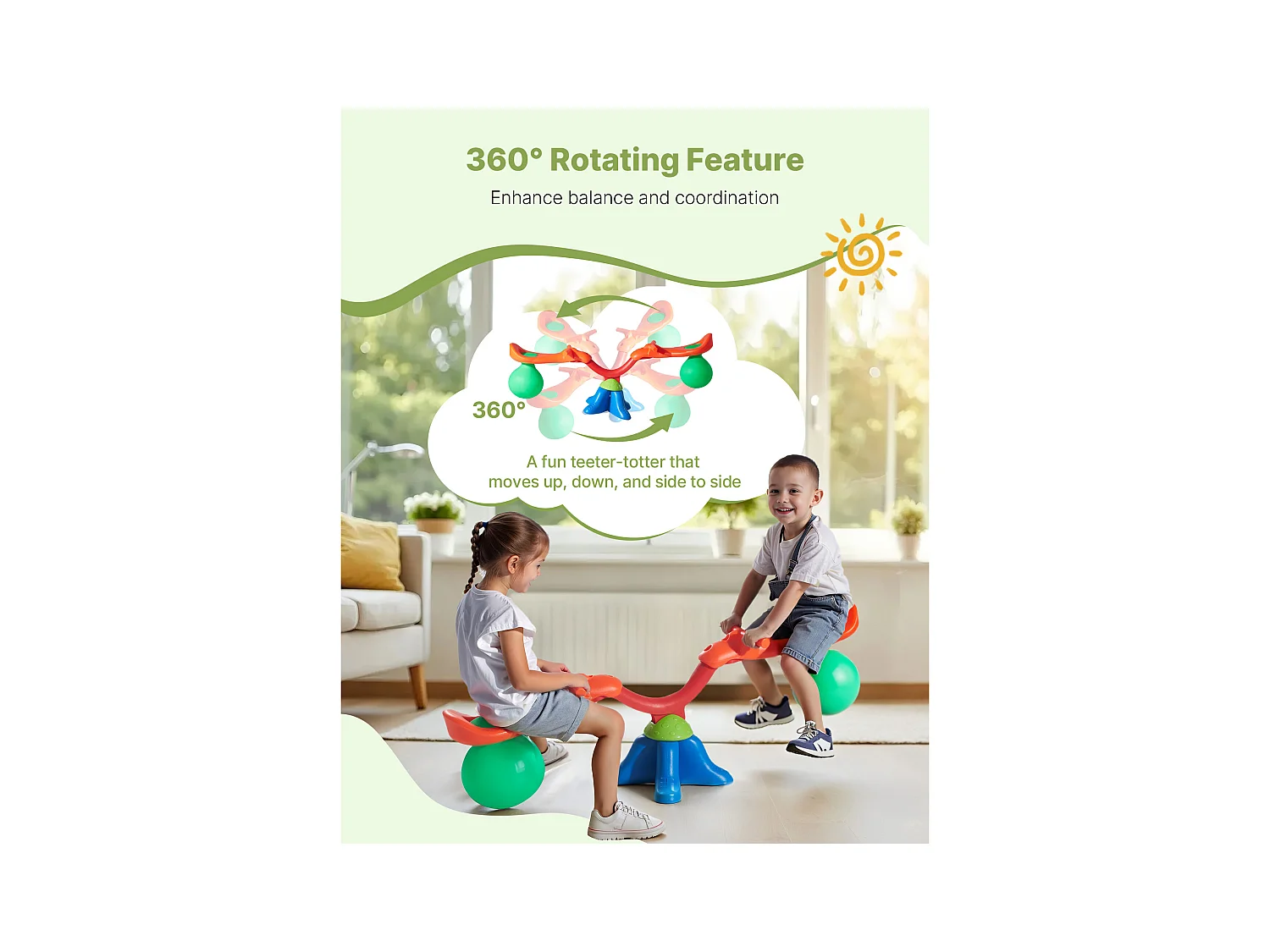 Huśtawka SucceBuy, Nośność 24,9 kg na Siedzisko, Sprzęt do Zabawy na Świeżym Powietrzu, dla 2 Dzieci w Wieku 3 Lat i Starszych