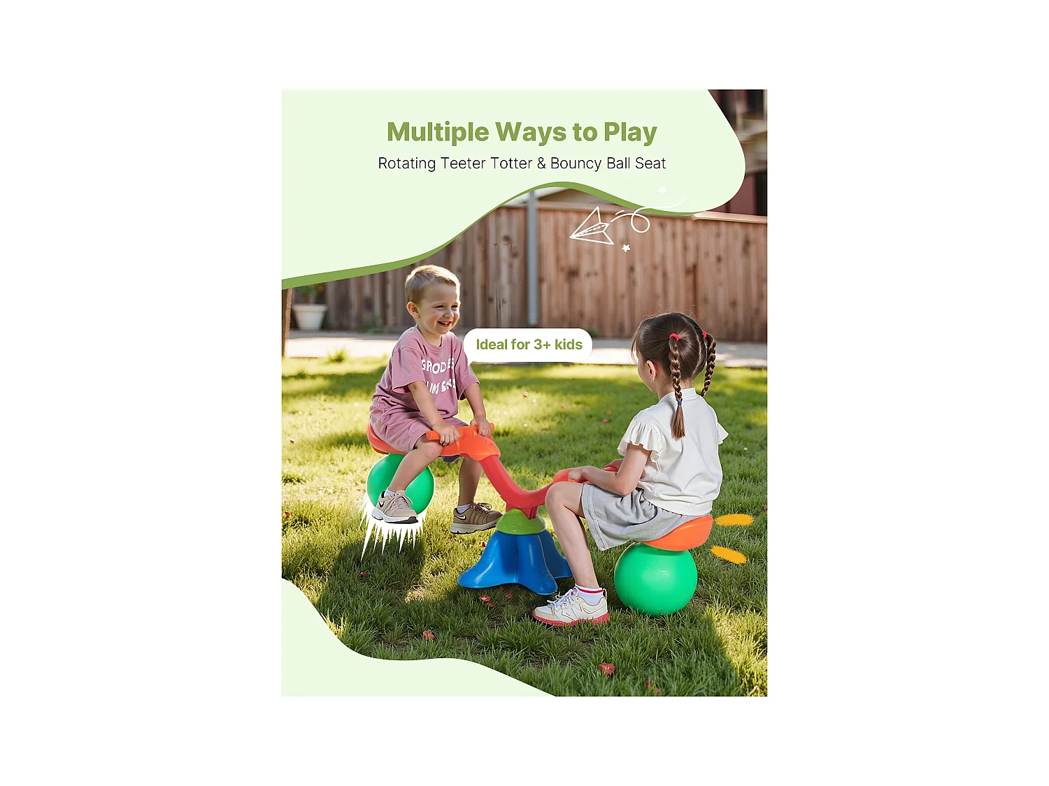 Huśtawka SucceBuy, Nośność 24,9 kg na Siedzisko, Sprzęt do Zabawy na Świeżym Powietrzu, dla 2 Dzieci w Wieku 3 Lat i Starszych