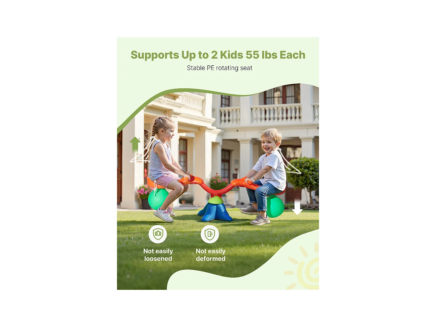 Huśtawka SucceBuy, Nośność 24,9 kg na Siedzisko, Sprzęt do Zabawy na Świeżym Powietrzu, dla 2 Dzieci w Wieku 3 Lat i Starszych