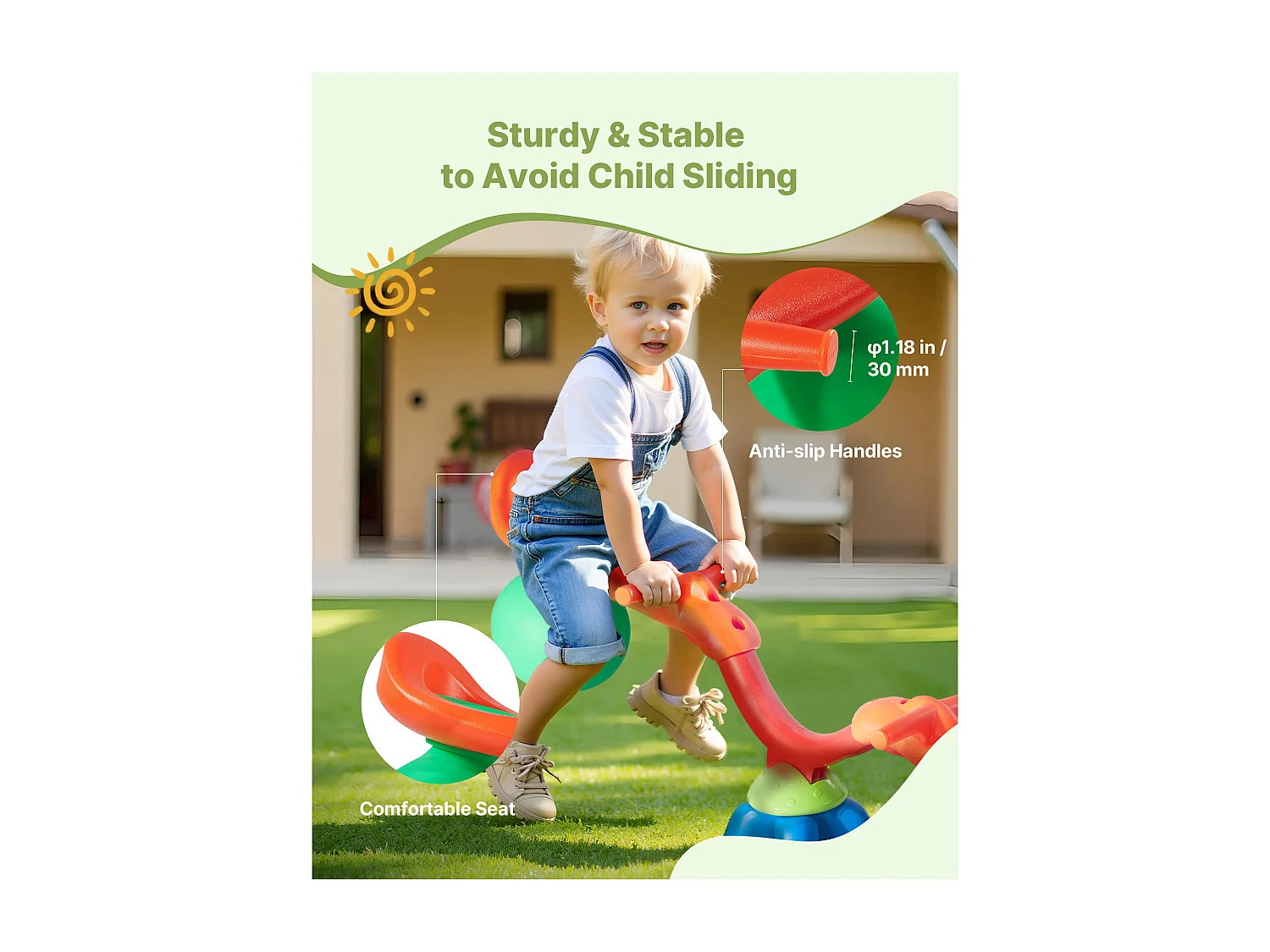 Balançoire à Bascule SucceBuy, Capacité de Charge 24,9 kg par Siège, Équipement de Jeu Extérieur Rebondissant, pour 2 Enfants de 3 Ans et Plus