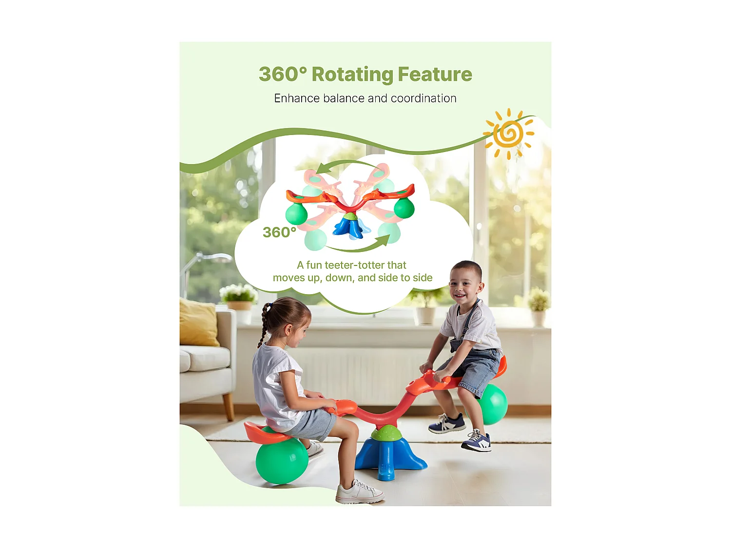 Balançoire à Bascule SucceBuy, Capacité de Charge 24,9 kg par Siège, Équipement de Jeu Extérieur Rebondissant, pour 2 Enfants de 3 Ans et Plus