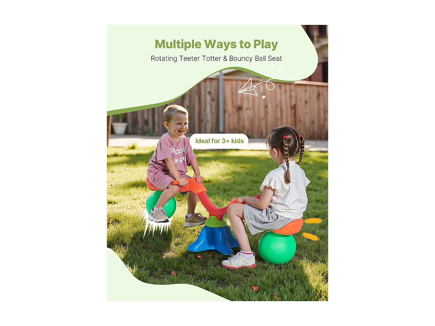 Balançoire à Bascule SucceBuy, Capacité de Charge 24,9 kg par Siège, Équipement de Jeu Extérieur Rebondissant, pour 2 Enfants de 3 Ans et Plus