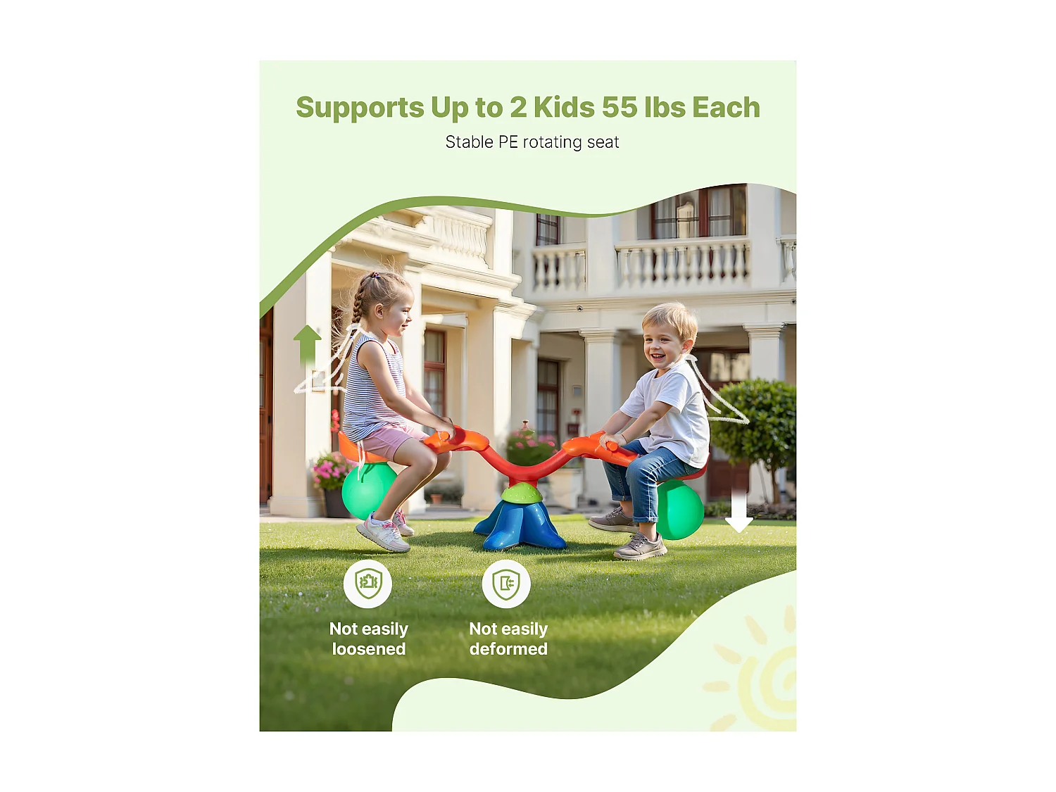 Balançoire à Bascule SucceBuy, Capacité de Charge 24,9 kg par Siège, Équipement de Jeu Extérieur Rebondissant, pour 2 Enfants de 3 Ans et Plus
