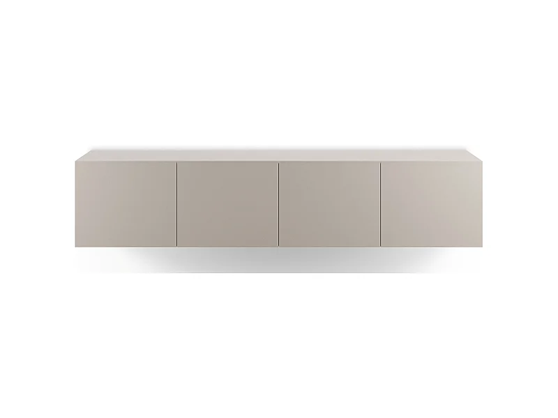 Meuble TV, Meuble de salon avec 4 portes aspect bois coloris crème - Longueur 180 x Profondeur 35 x Hauteur 38 cm