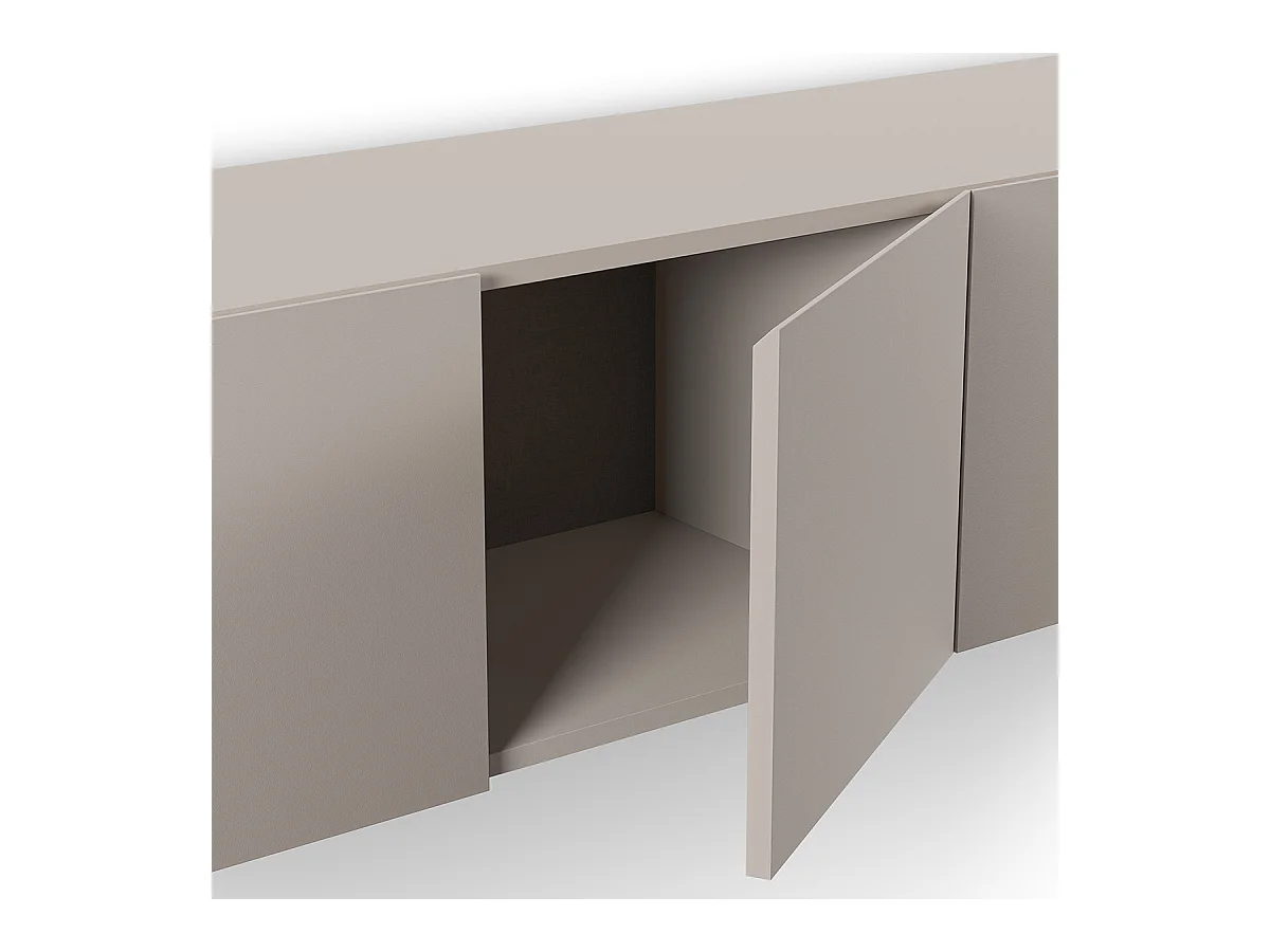 Meuble TV, Meuble de salon avec 4 portes aspect bois coloris crème - Longueur 180 x Profondeur 35 x Hauteur 38 cm