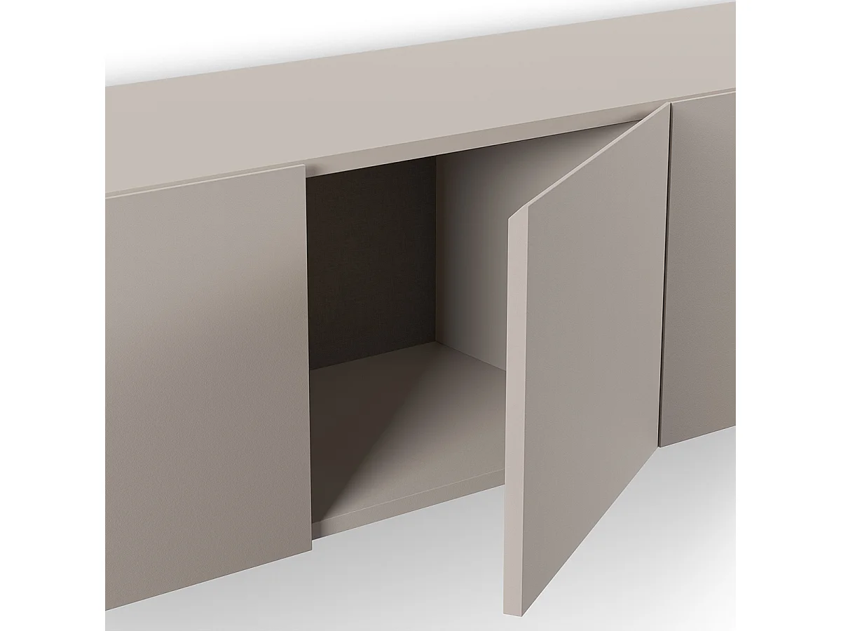 Meuble TV, Meuble de salon avec 4 portes aspect bois coloris crème - Longueur 180 x Profondeur 35 x Hauteur 38 cm