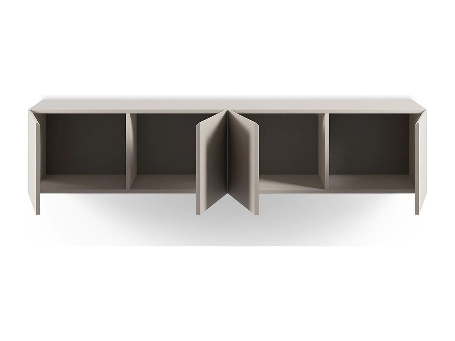 Meuble TV, Meuble de salon avec 4 portes aspect bois coloris crème - Longueur 180 x Profondeur 35 x Hauteur 38 cm