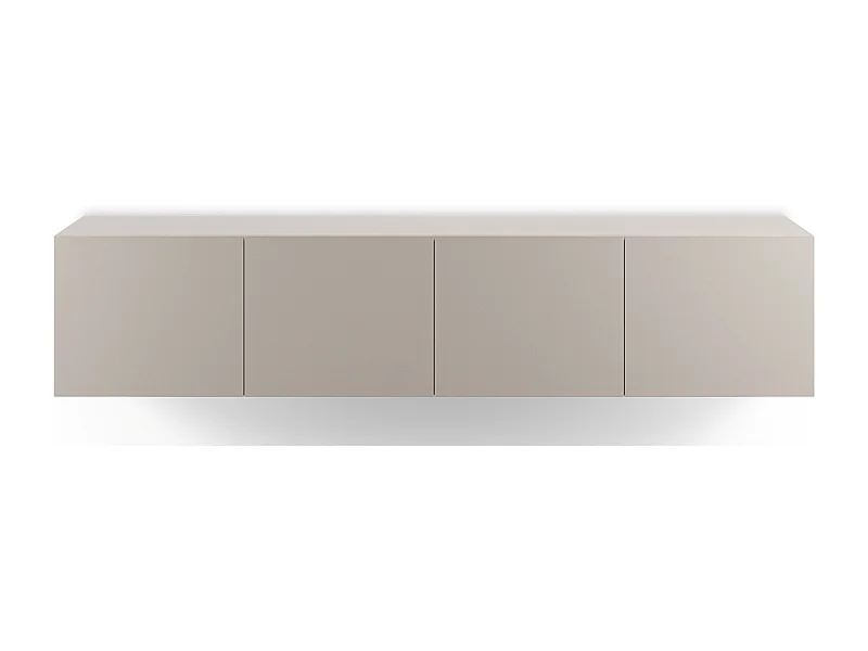 Meuble TV, Meuble de salon avec 4 portes aspect bois coloris crème - Longueur 180 x Profondeur 35 x Hauteur 38 cm