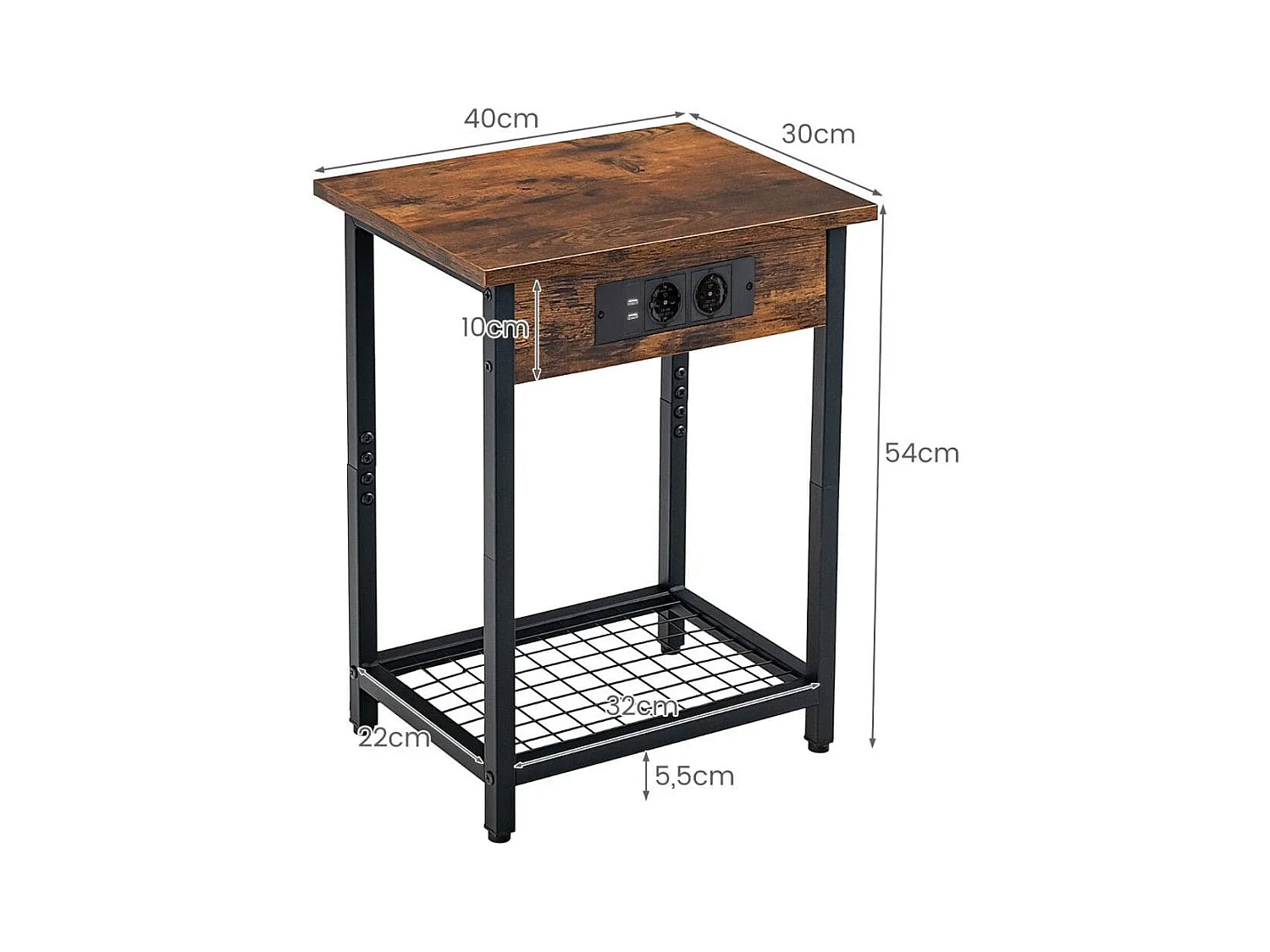 Lot de 2 Tables de Chevet avec Station de Charge & Étagère Ouverte Table D'appoint à 2 Niveaux 2 Ports 2 Usb Pour Salon Chambre Café