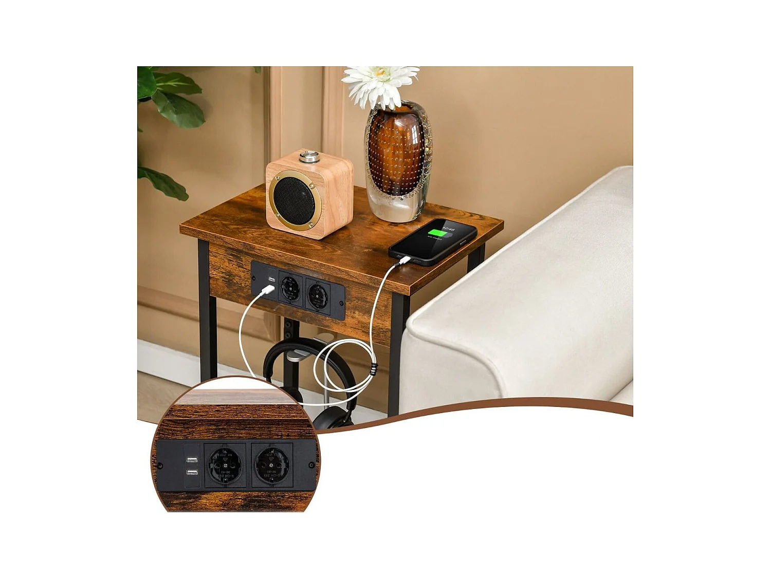 Lot de 2 Tables de Chevet avec Station de Charge & Étagère Ouverte Table D'appoint à 2 Niveaux 2 Ports 2 Usb Pour Salon Chambre Café