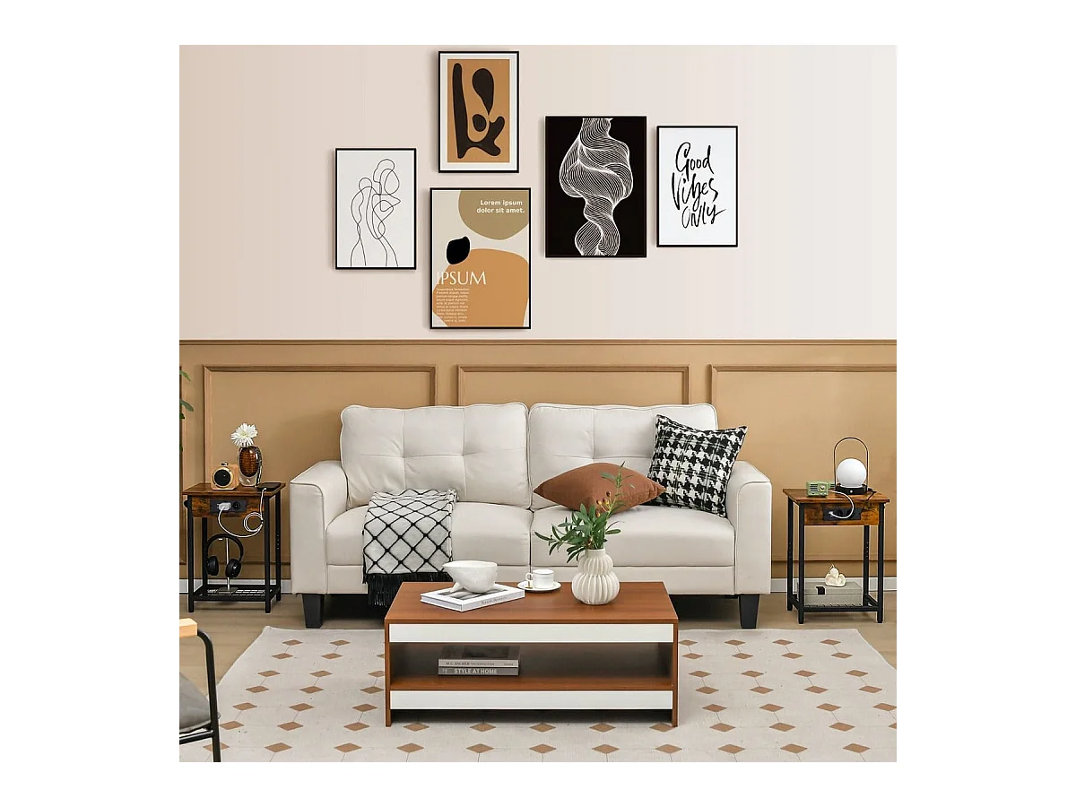 Lot de 2 Tables de Chevet avec Station de Charge & Étagère Ouverte Table D'appoint à 2 Niveaux 2 Ports 2 Usb Pour Salon Chambre Café