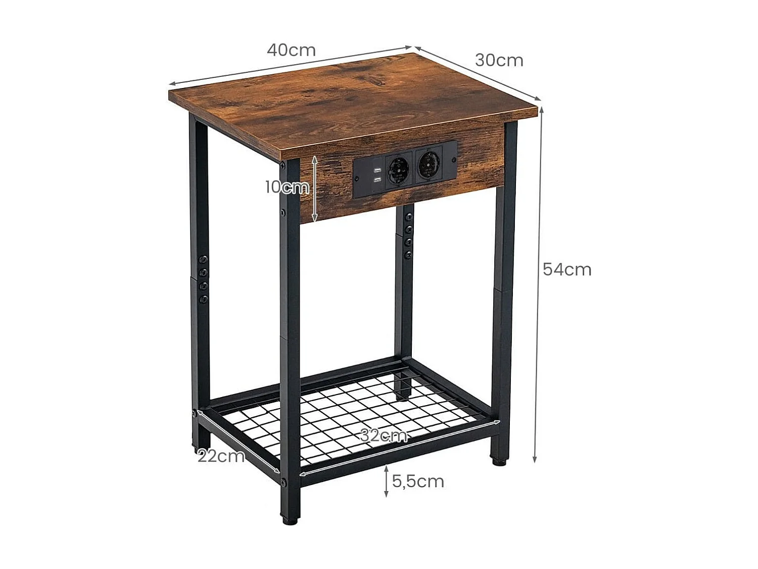 Lot de 2 Tables de Chevet avec Station de Charge & Étagère Ouverte Table D'appoint à 2 Niveaux 2 Ports 2 Usb Pour Salon Chambre Café