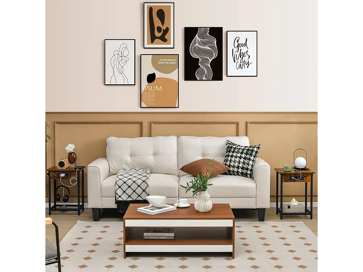 Lot de 2 Tables de Chevet avec Station de Charge & Étagère Ouverte Table D'appoint à 2 Niveaux 2 Ports 2 Usb Pour Salon Chambre Café