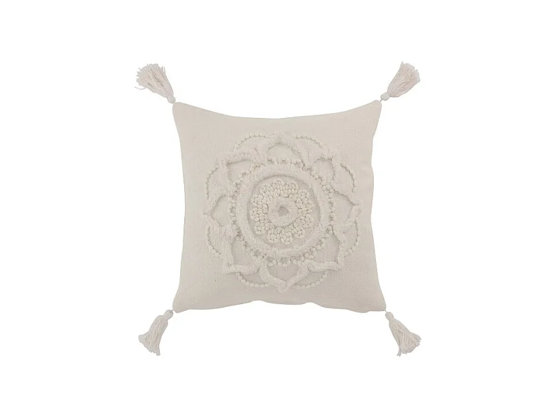 Coussin Déco Pompons "Bord Floches" 45x45cm Blanc