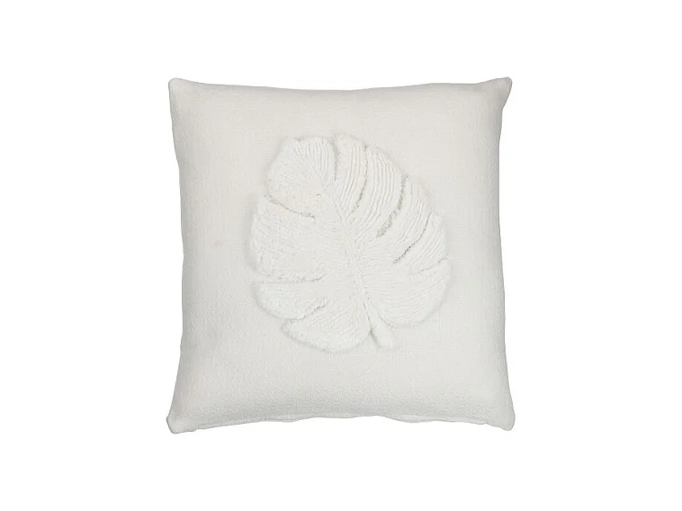 Coussin Déco "Feuilles" 43x43cm Blanc