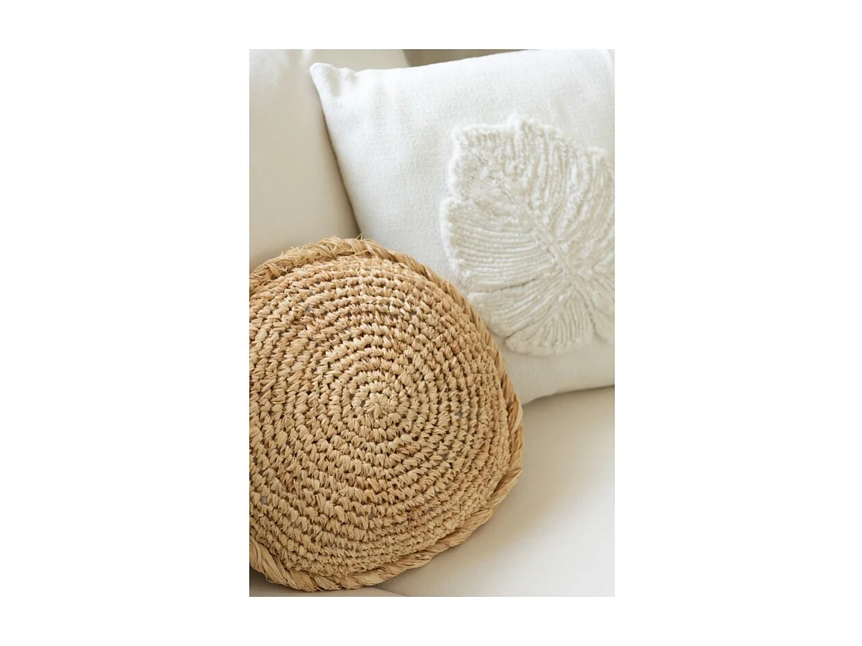 Coussin Déco "Feuilles" 43x43cm Blanc