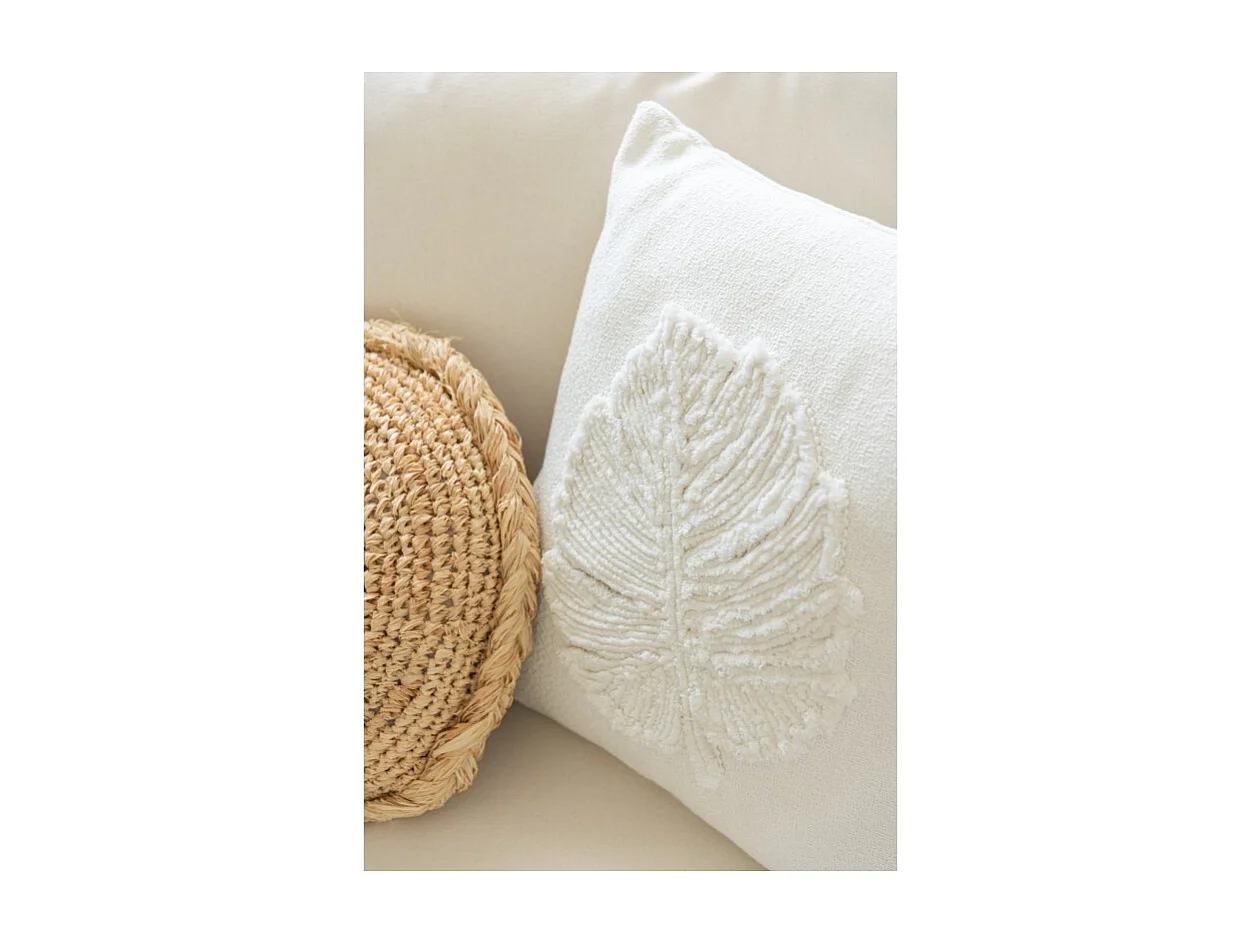 Coussin Déco "Feuilles" 43x43cm Blanc