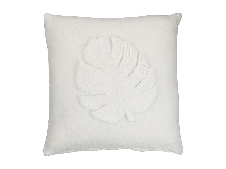 Coussin Déco "Feuilles" 43x43cm Blanc