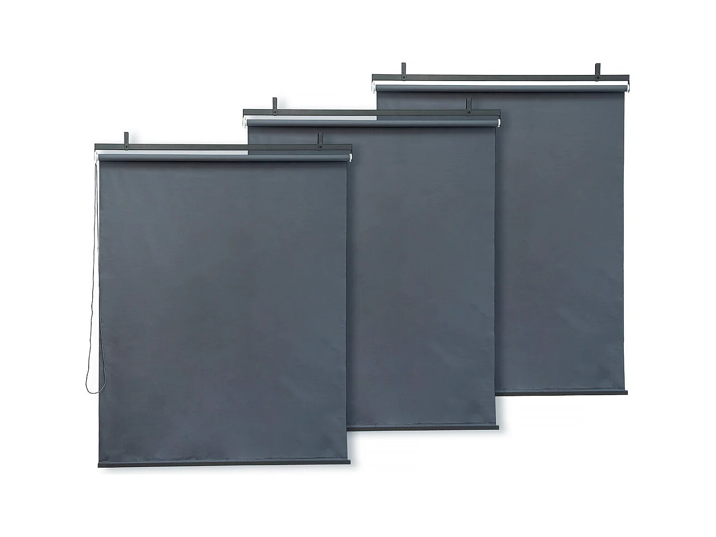 Set aus 3 ausziehbaren Metallrollos - 124,5 x 225 cm - Anthrazitgrau