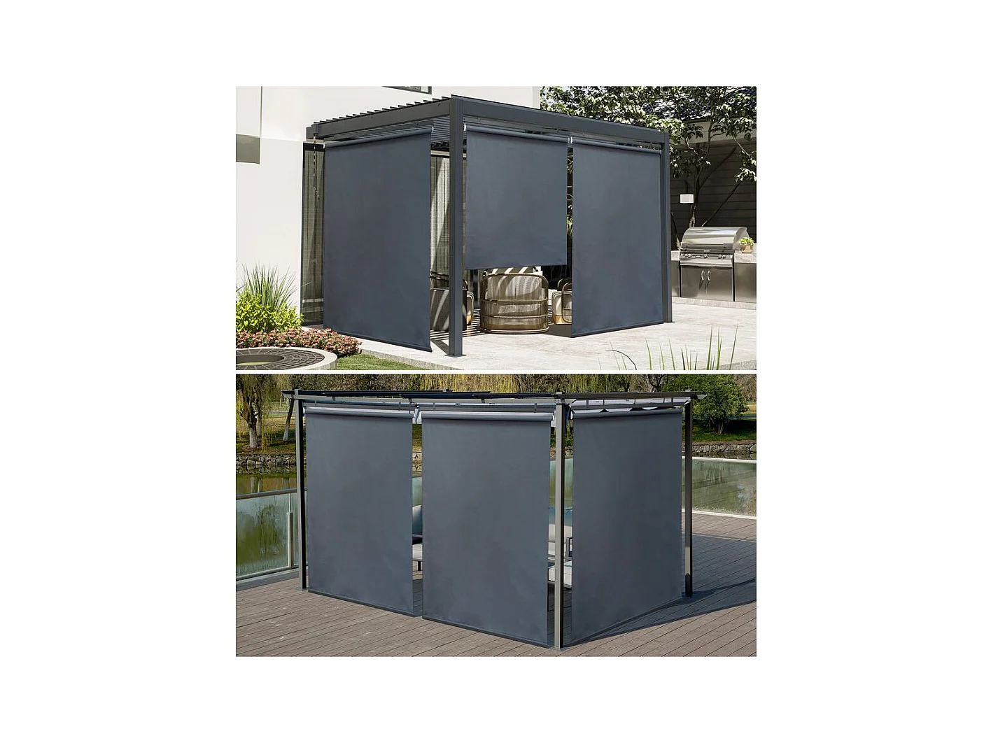 Set aus 3 ausziehbaren Metallrollos - 124,5 x 225 cm - Anthrazitgrau