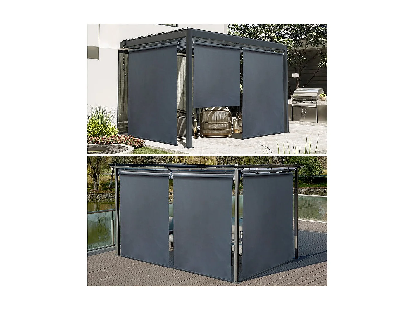 Lot de 3 stores rétractables pergola - 124 x 225 cm - Gris anthracite