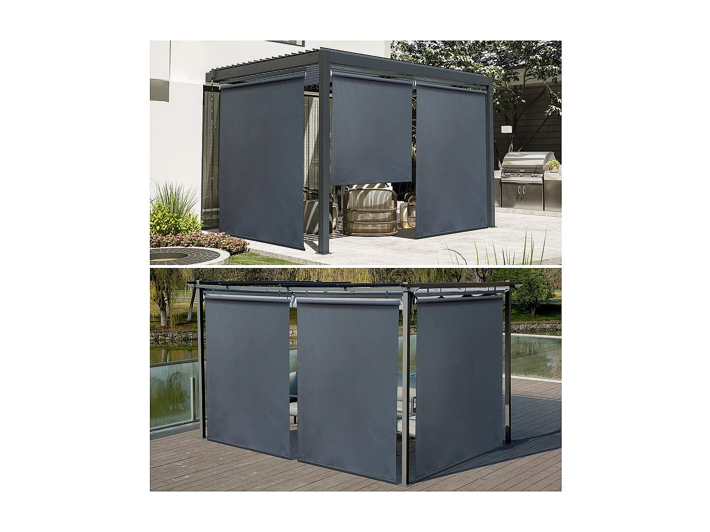 Lot de 3 stores rétractables pergola - 124 x 225 cm - Gris anthracite
