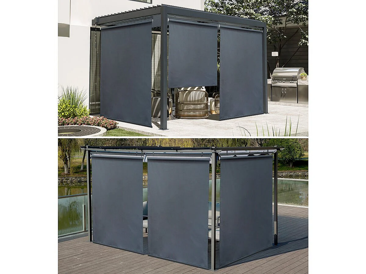 Pergola rolgordijn zonwering set 3 stuks - 124,5 x 225 cm - Grijs antraciet