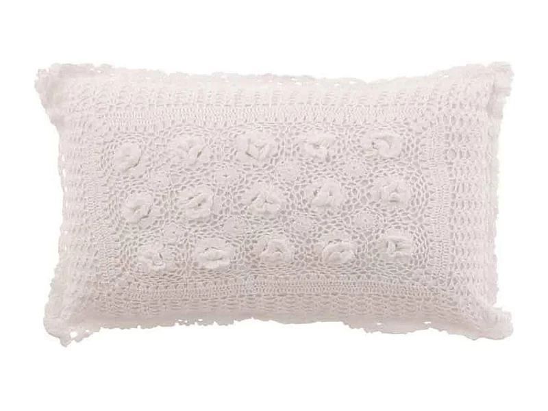Cuscino rettangolare con pizzo di cotone bianco 51x30cm