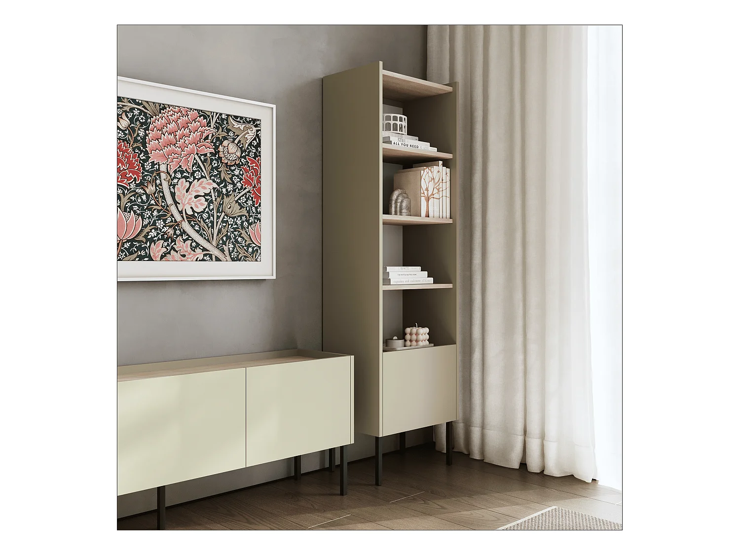 Regal 50 x 35 x 173 cm - Standregal mit offenen Fächern und Türen - Bücherregal - Metallfüße - Egger Platte - Wohnzimmer oder Büro - Matt