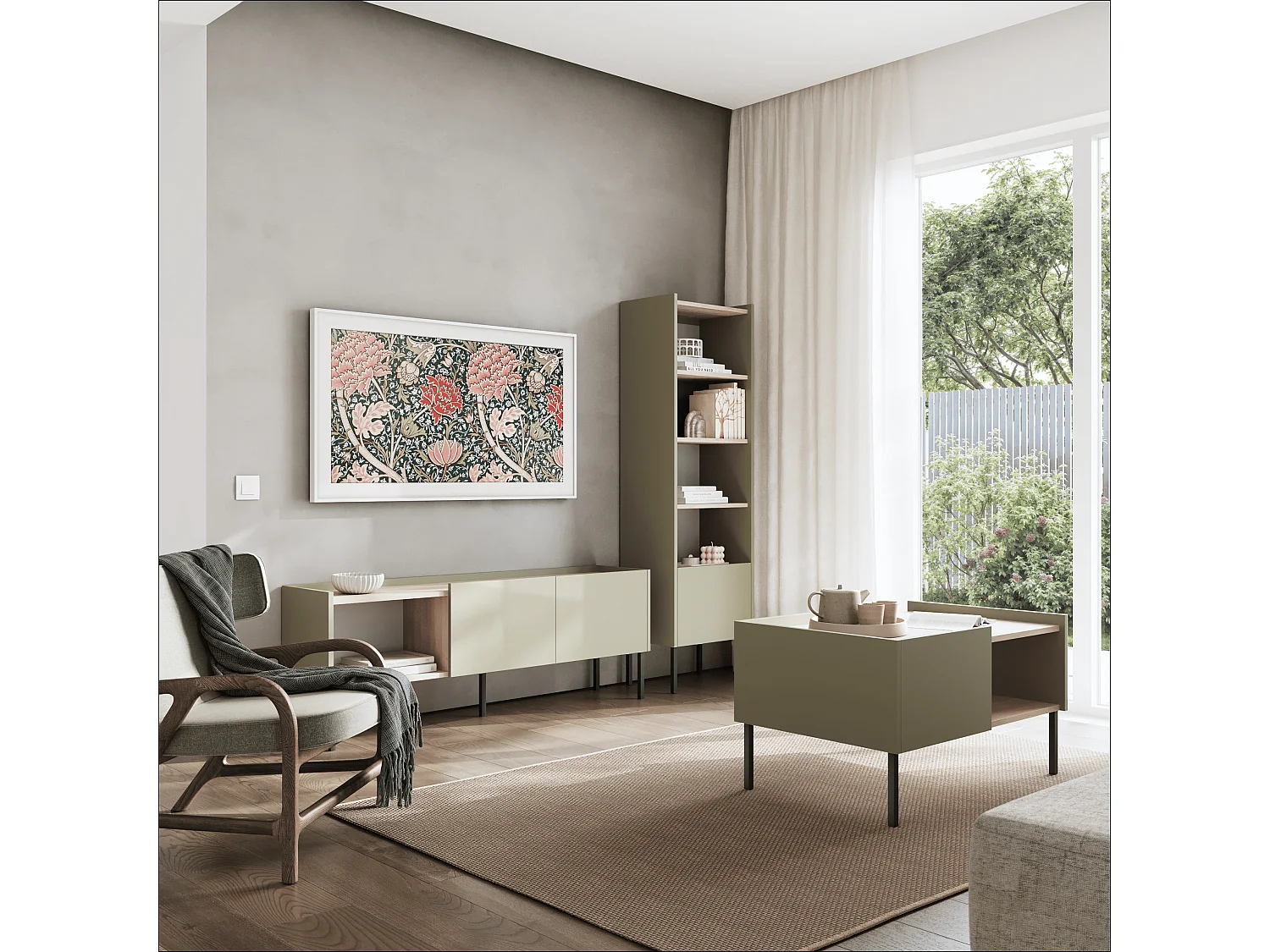 Étagère 50 x 35 x 173 cm - Étagère sur pied avec compartiments ouverts et portes - Bibliothèque - Pieds en métal - Plaque Egger - Salon ou bureau - Mat