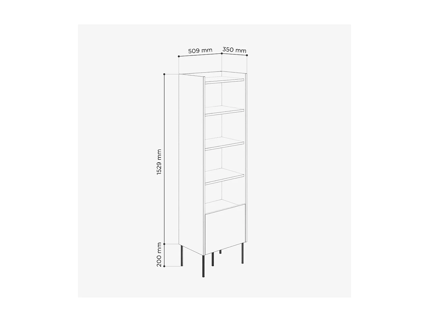 Étagère 50 x 35 x 173 cm - Étagère sur pied avec compartiments ouverts et portes - Bibliothèque - Pieds en métal - Plaque Egger - Salon ou bureau - Mat
