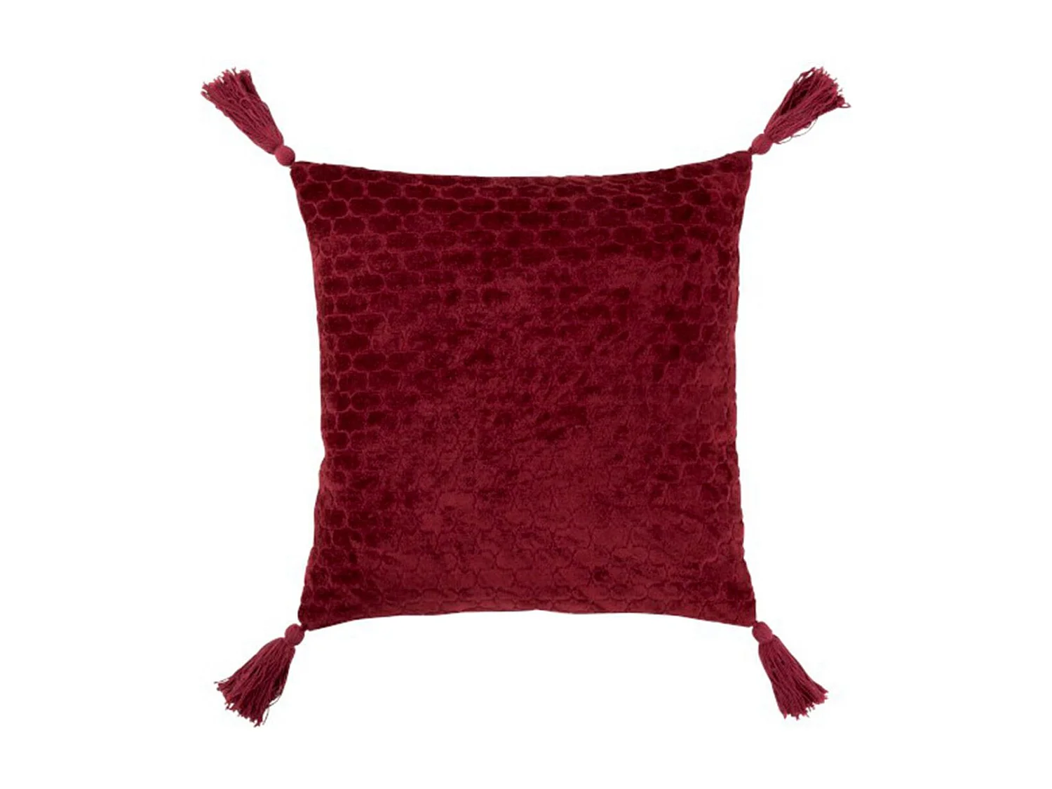 Cuscino quadrato con motivi e frange in cotone rosso scuro 45x45cm