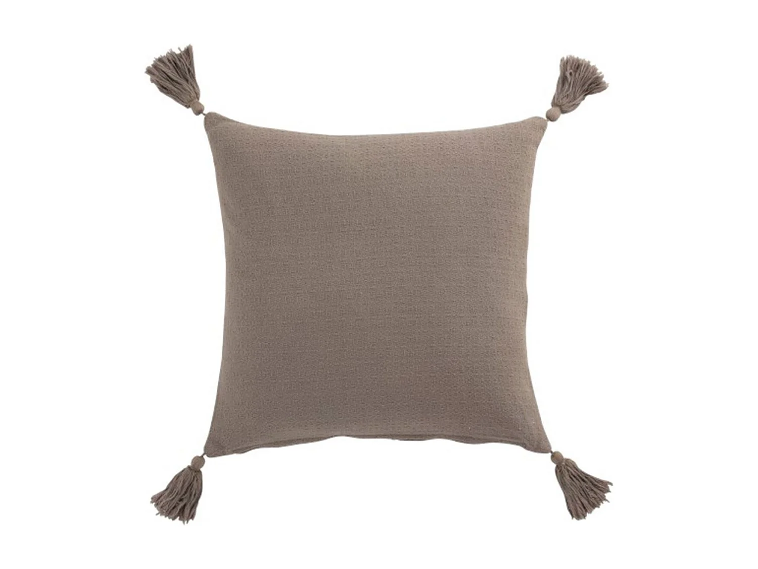 Coussin Déco Pompons "Bord Floches" 45x45cm Taupe