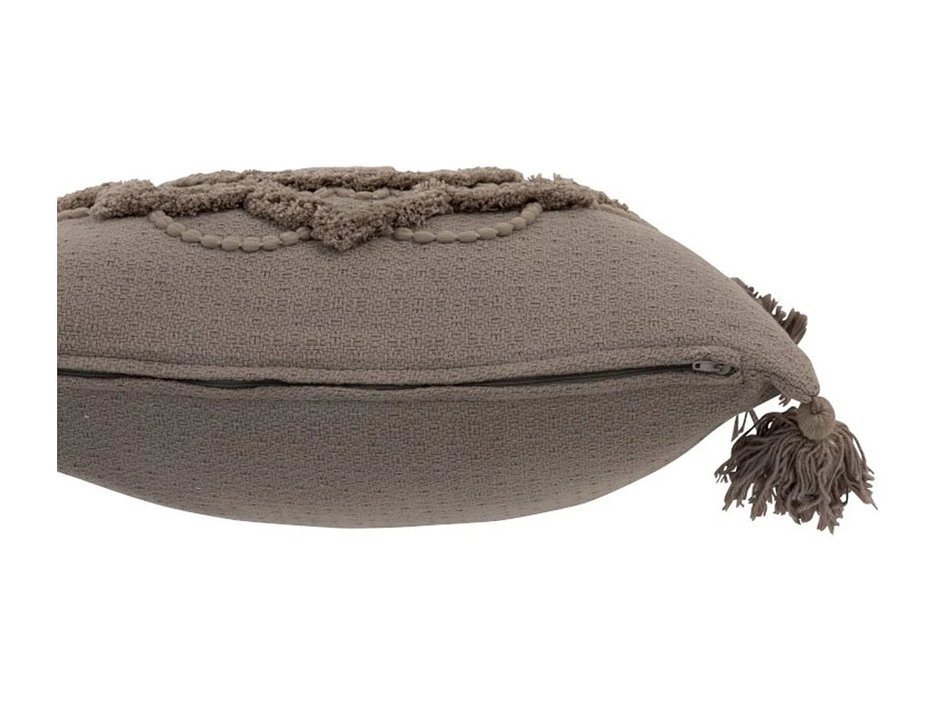 Coussin Déco Pompons "Bord Floches" 45x45cm Taupe