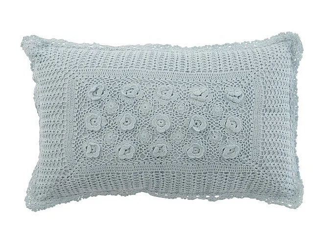 Cojín rectangular con encajes de algodón azul 51x30cm
