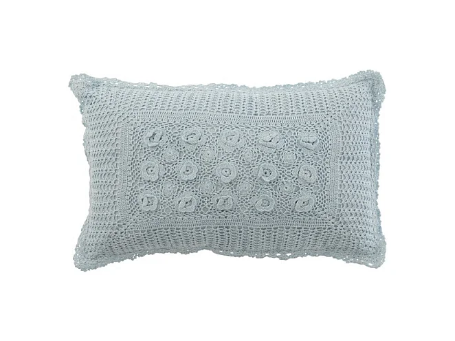 Cojín rectangular con encajes de algodón azul 51x30cm