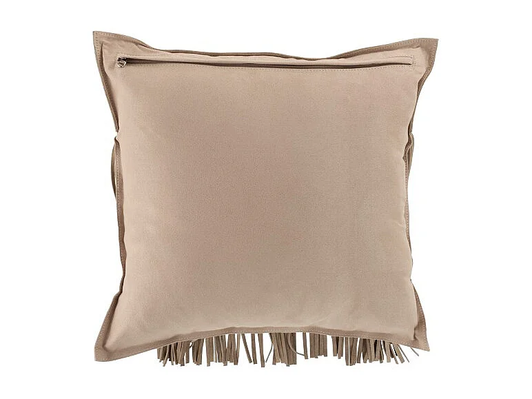 Coussin à Franges en Cuir "India" 45cm Gris Clair