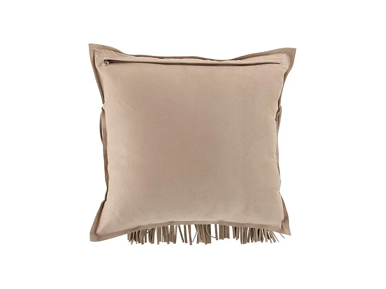 Coussin à Franges en Cuir "India" 45cm Gris Clair