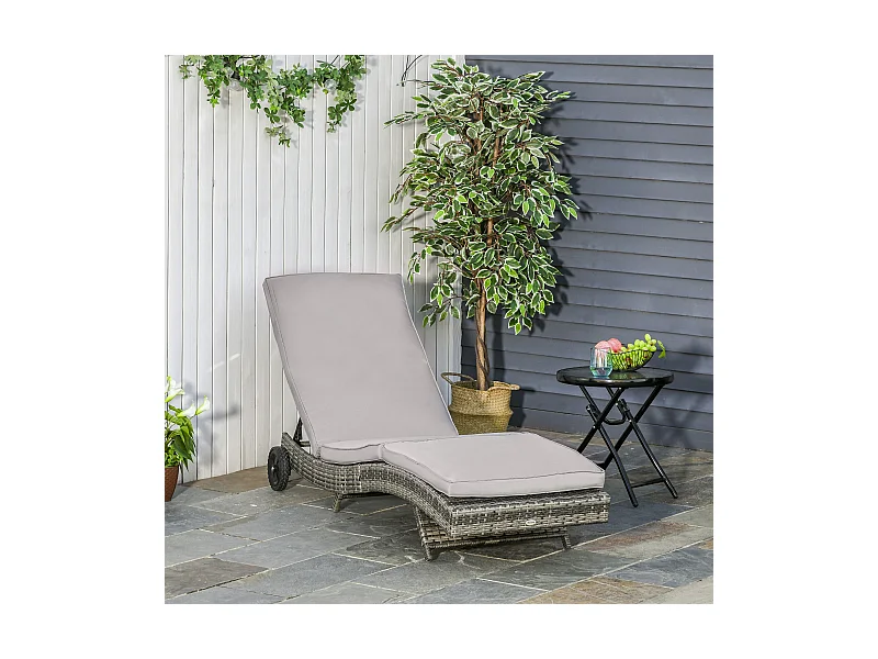 Sdraio da giardino con schienale reclinabile in rattan grigio