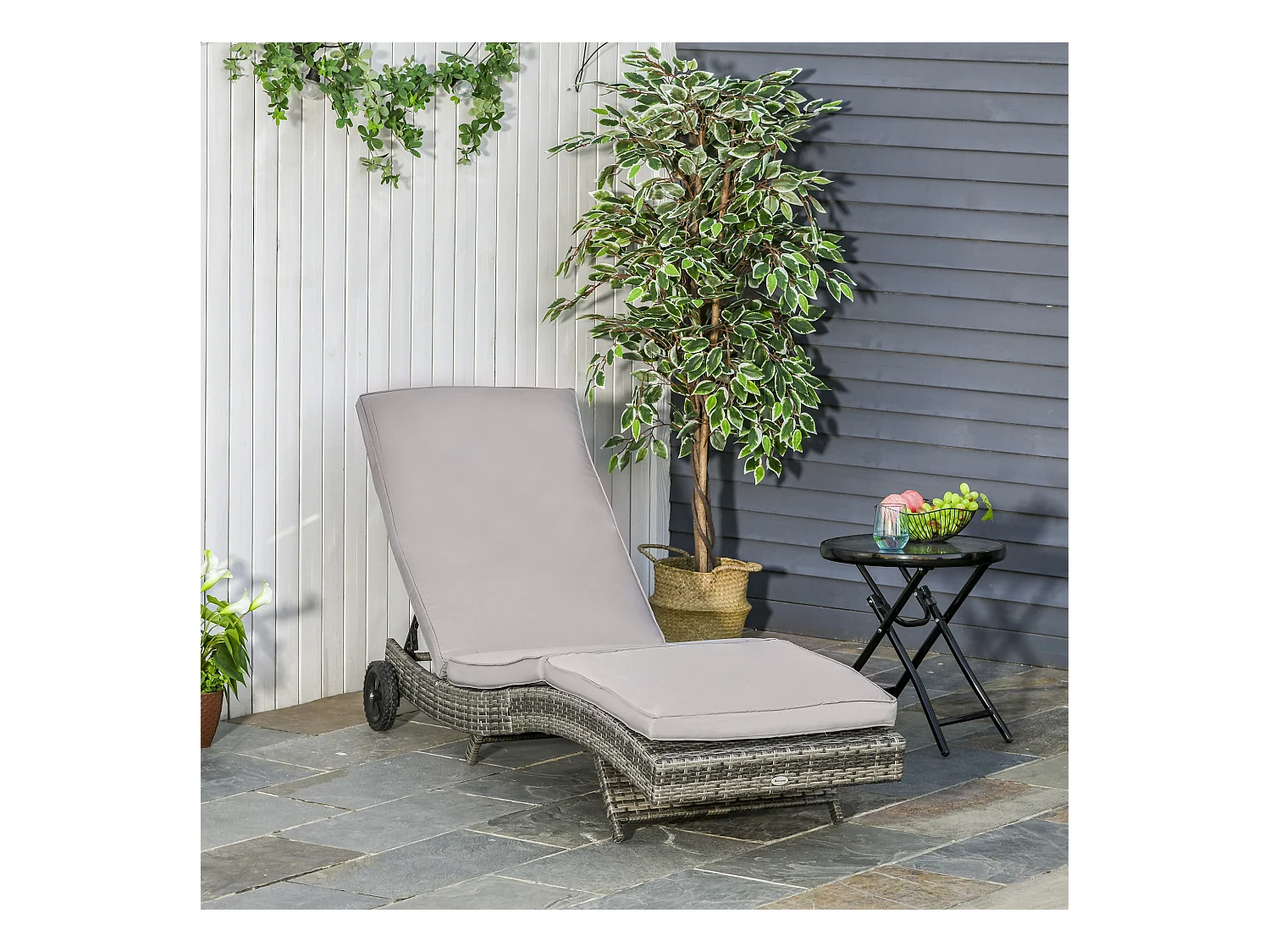 Sdraio da giardino con schienale reclinabile in rattan grigio