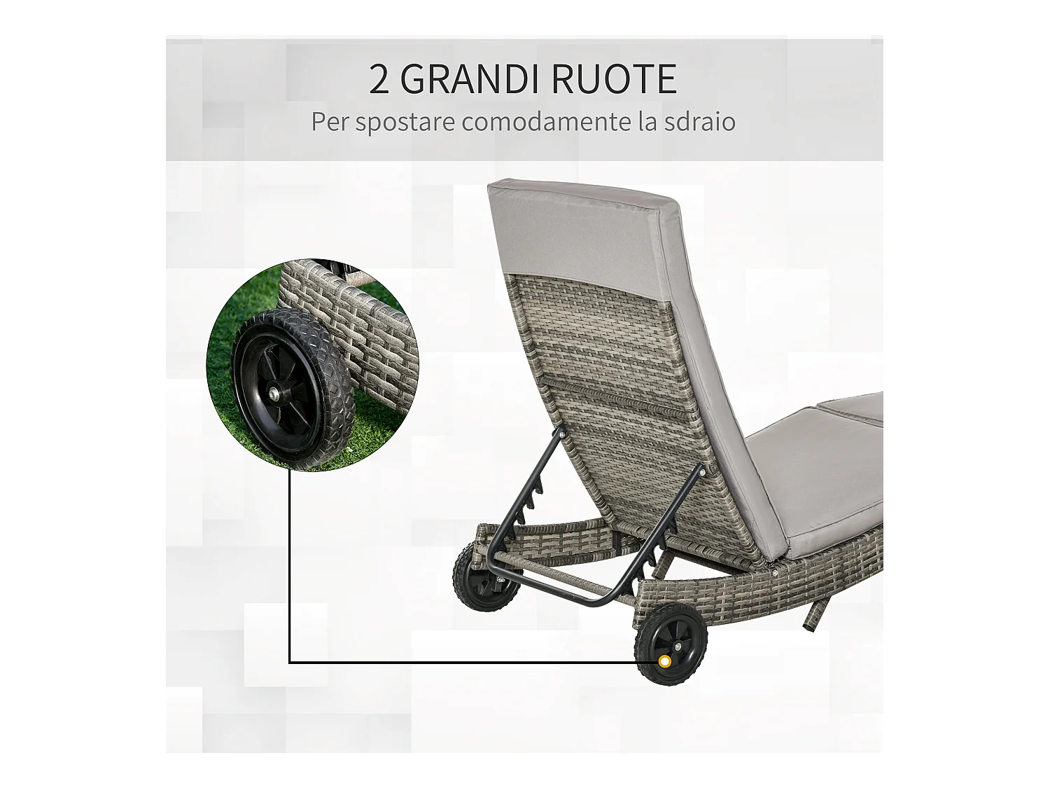 Sdraio da giardino con schienale reclinabile in rattan grigio