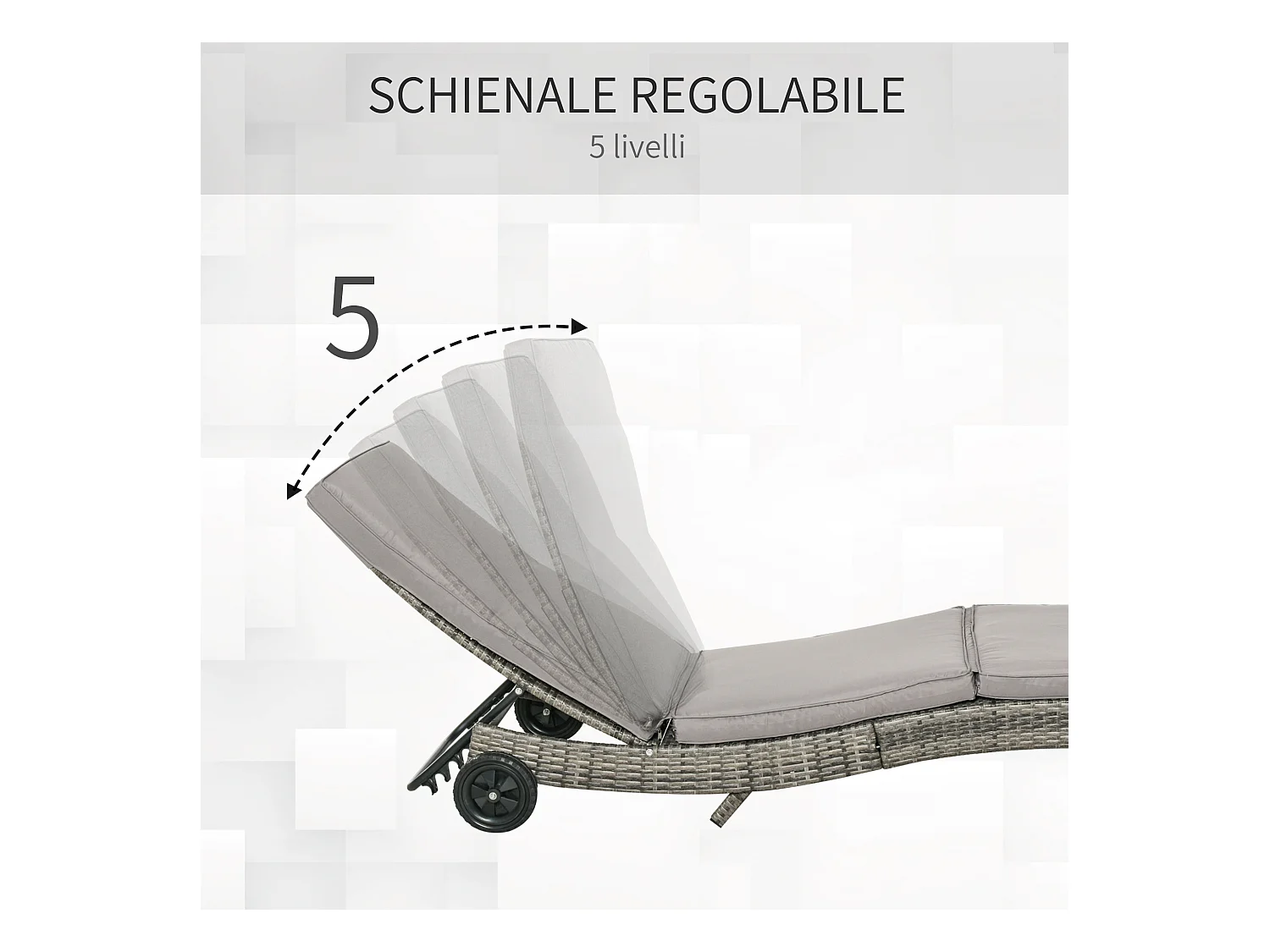 Sdraio da giardino con schienale reclinabile in rattan grigio