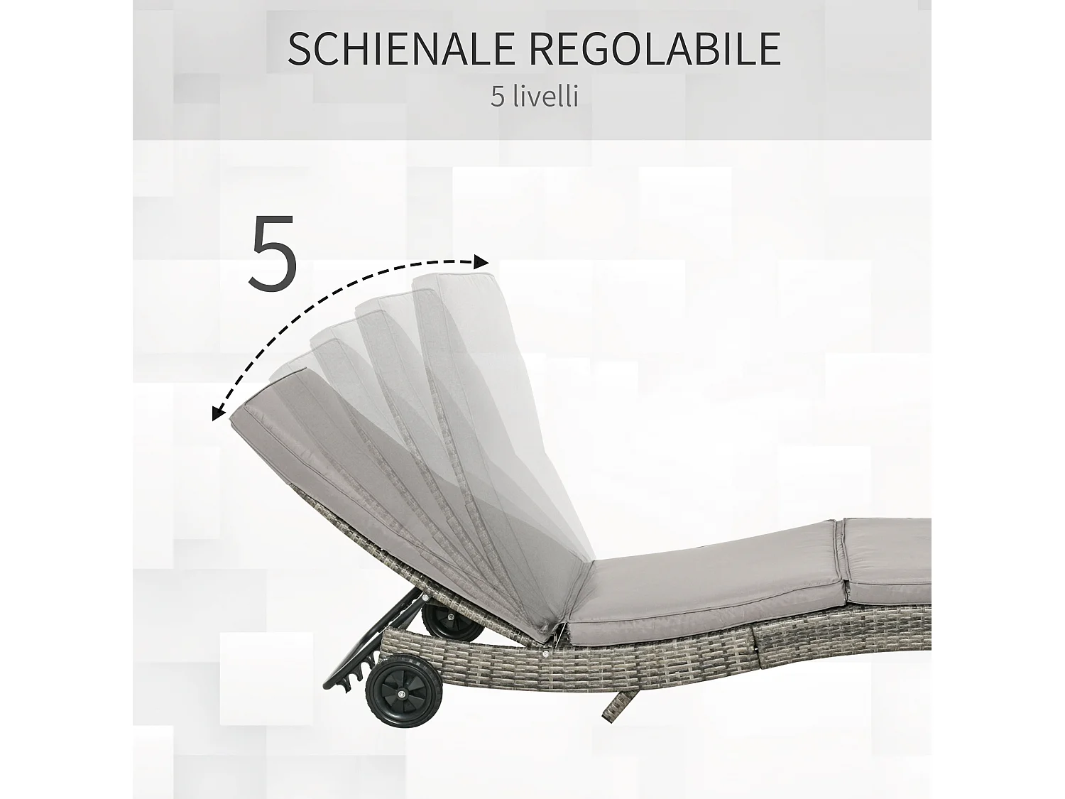 Sdraio da giardino con schienale reclinabile in rattan grigio