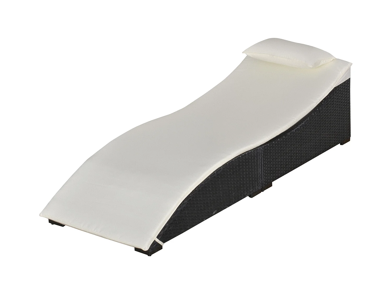 Lettino prendisole pieghevole con cuscino in rattan pe nero